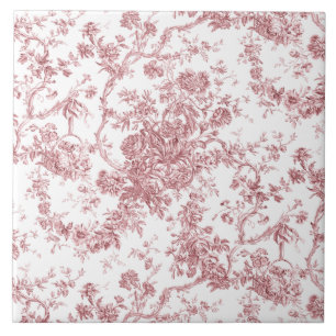 Elegant Frans gegraveerd Floral Toile-Pink Tegeltje