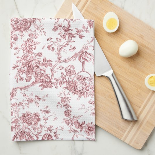 Elegant  Frans gegraveerd Floral Toile-Pink Theedoek (Quarter Fold)