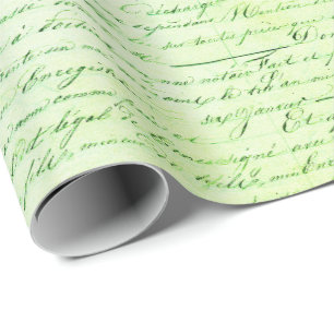 Elegant  Frans Handgeschreven Brief Groen Cadeaupapier