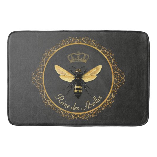 Elegant Frans Koningin Bee Grijs Goud Geel Badmat (Voorkant)