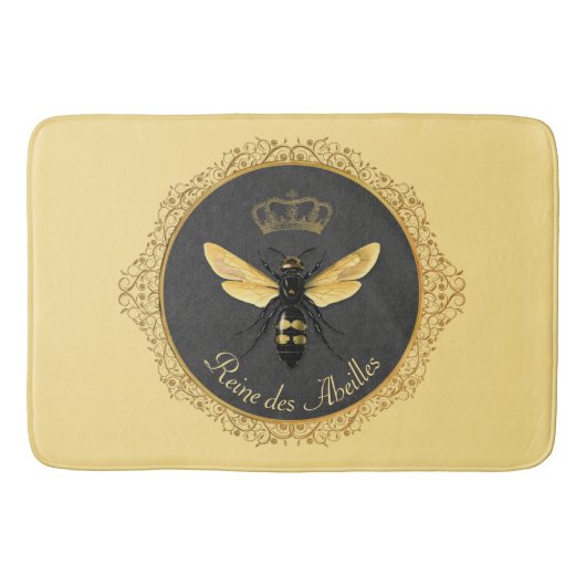 Elegant Frans Koningin Bee Grijs Goud Geel Badmat (Voorkant)
