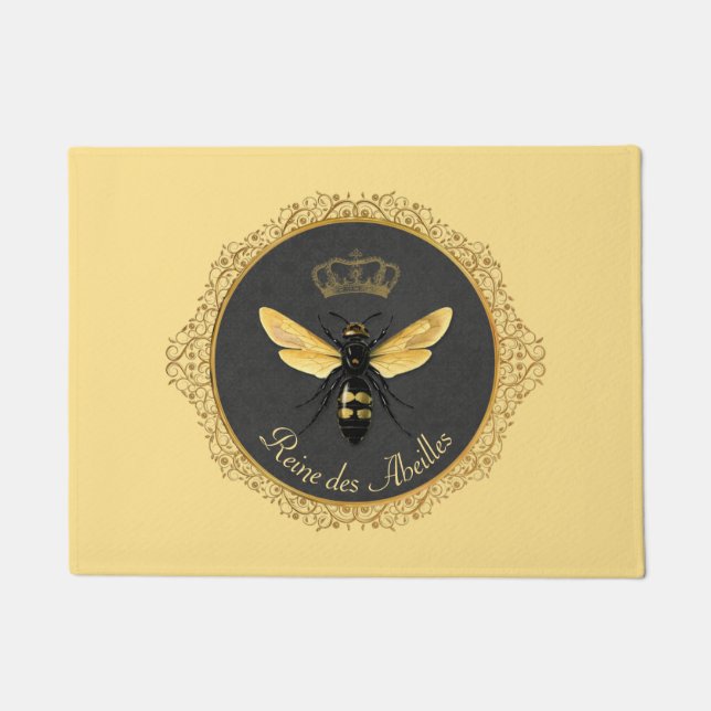 Elegant Frans Koningin Bee Grijs Goud Geel Deurmat (Voorkant)