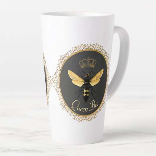 Elegant Frans Koningin Bee Grijs Goud Geel Latte Mok (Rechterhoek)