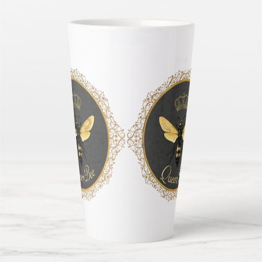 Elegant Frans Koningin Bee Grijs Goud Geel Latte Mok (Voorkant)