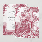 Elegant Frans land Antiek rood Toile de Jouy Kaart (Voorkant / Achterkant)