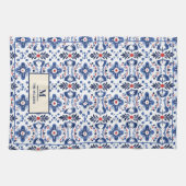 Elegant Frans Land met Blauwe Bloemen Monogram Theedoek (Horizontaal)