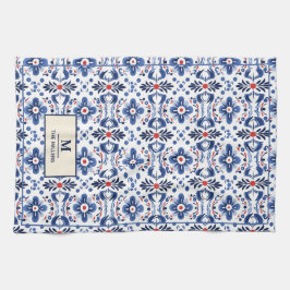 Elegant Frans Land met Blauwe Bloemen Monogram Theedoek