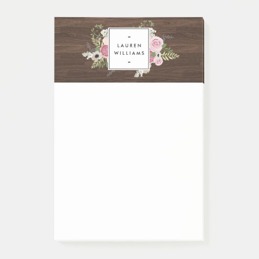 Elegant Frans Land Roze Rozen op Woodgrain Post-it® Notes (Voorkant)