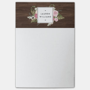 Elegant Frans Land Roze Rozen op Woodgrain Post-it® Notes