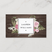 Elegant Frans Land Roze Rozen op Woodgrain Visitekaartje (Voorkant)