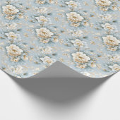 Elegant Frans Poeder Blauw, Wit en Gouden Bloemen Cadeaupapier (Hoek)