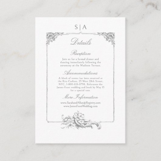 Elegant Frans Rococo Bloemen Lijst Informatiekaartje (Voorkant)