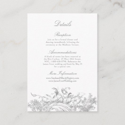 Elegant Frans Rococo Bloemen Lijst Informatiekaartje (Voorkant)