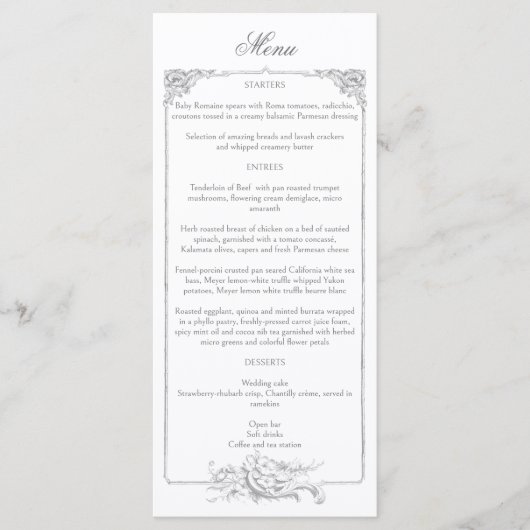 Elegant Frans Rococo Bloemen Lijst Menu (Voorkant)