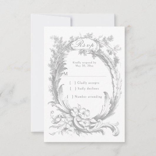 Elegant Frans Rococo Bloemen Lijst RSVP Kaartje (Voorkant)