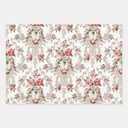 Elegant Frans rococo bloemwit, zwart, blauw Inpakpapier Vel (Voorkant 3)