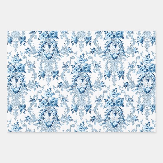 Elegant Frans rococo bloemwit, zwart, blauw Inpakpapier Vel (Voorkant)