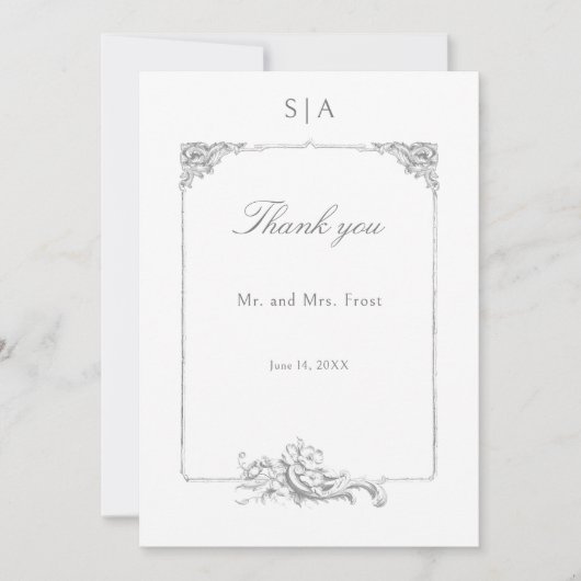 Elegant Frans rococo Lijst Bedankkaart (Voorkant)