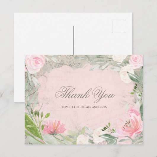 Elegant Frans Roze Floral Vrijgezellenfeest Hartel Briefkaart (Voorkant / Achterkant)