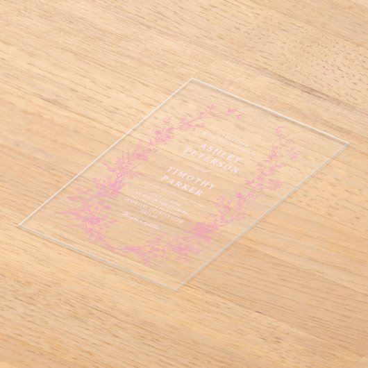 Elegant Frans Roze Toile Bloemen Bruiloft Acryl Uitnodigingen (Laagn)