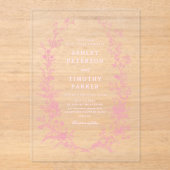 Elegant Frans Roze Toile Bloemen Bruiloft Acryl Uitnodigingen (Voorkant)