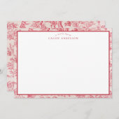 Elegant  Frans Roze Toile De Jouy Pattern Notitiekaartje (Voorkant / Achterkant)