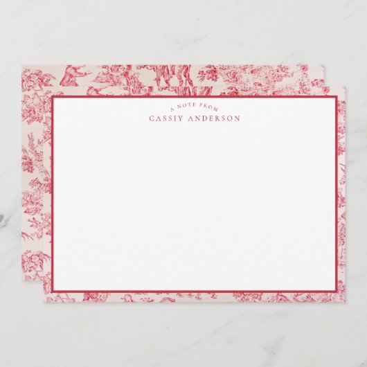 Elegant Frans Roze Toile De Jouy Pattern Notitiekaartje (Voorkant / Achterkant)