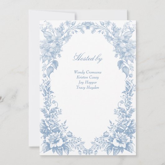 Elegant Frans toile chinoiserie blauw baby shower Kaart (Achterkant)