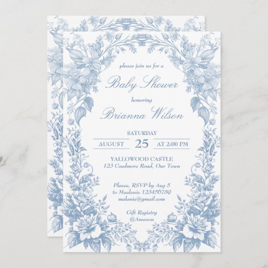 Elegant Frans toile chinoiserie blauw baby shower Kaart (Voorkant / Achterkant)