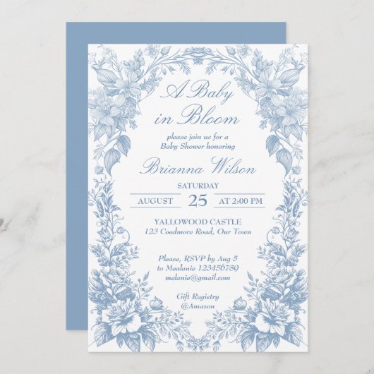 Elegant Frans toile chinoiserie blauw baby shower Kaart (Voorkant / Achterkant)