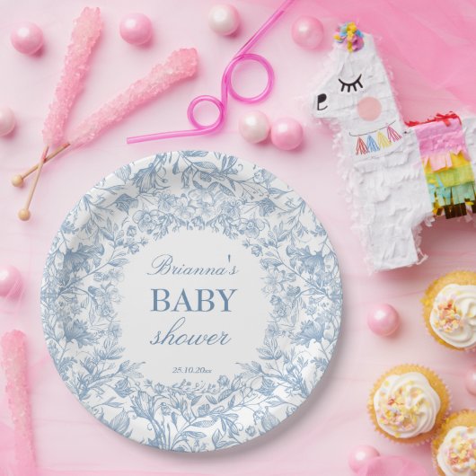 Elegant Frans toile chinoiserie blauw baby shower Papieren Bordje (Feest)