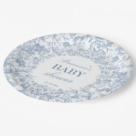Elegant Frans toile chinoiserie blauw baby shower Papieren Bordje (Gekanteld)