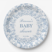 Elegant Frans toile chinoiserie blauw baby shower Papieren Bordje (Voorkant)