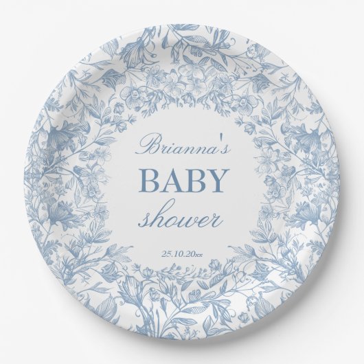 Elegant Frans toile chinoiserie blauw baby shower Papieren Bordje (Voorkant)