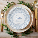 Elegant Frans toile chinoiserie blauw baby shower Papieren Bordje<br><div class="desc">Elegante Franse toile chinoiserie barokke  tuin botanische stoffige blauw baby shower monogrammed papier borden sjabloon gepersonaliseerde baby shower tafel decor aangepaste stoffige blauw botanische papier borden gepersonaliseerde naam borden geprint papier borden boy baby shower servies baby shower partij benodigdheden</div>