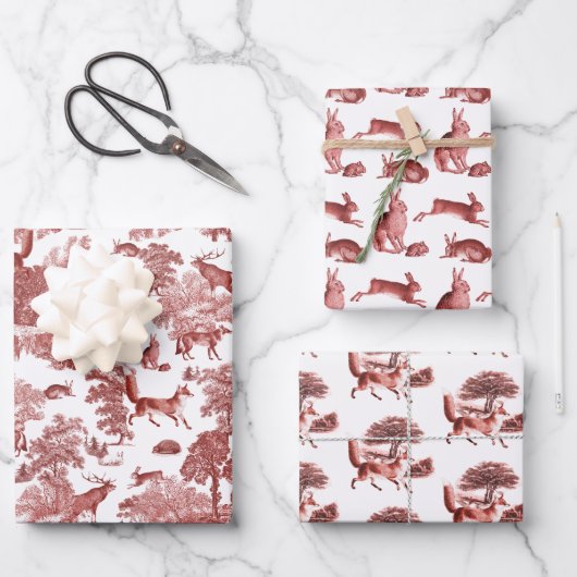 Elegant Frans Toile Fox Hare County Inpakpapier Vel (Voorkant)