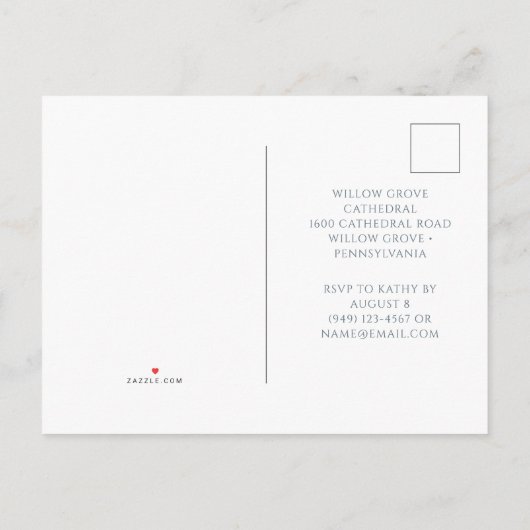 Elegant Frans toilet Blauw Bloemen Huwelijk RSPV Uitnodiging Briefkaart (Achterkant)