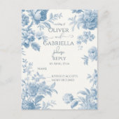 Elegant Frans toilet Blauw Bloemen Huwelijk RSPV Uitnodiging Briefkaart (Voorkant)