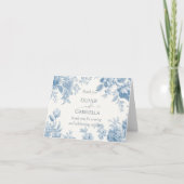 Elegant Frans toilet Blauwe Bloemen bruiloft Bedankkaart (Voorkant)