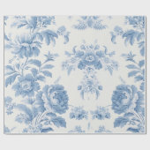 Elegant Frans toilet Blauwe Bloemen bruiloft Cadeaupapier (Vlak)
