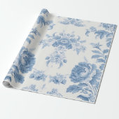Elegant Frans toilet Blauwe Bloemen bruiloft Cadeaupapier (Uitgerold)