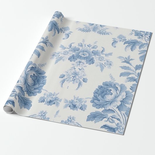Elegant Frans toilet Blauwe Bloemen bruiloft Cadeaupapier (Uitgerold)
