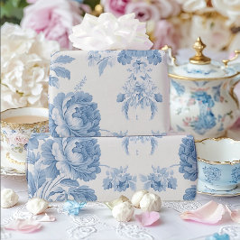Elegant Frans toilet Blauwe Bloemen bruiloft Cadeaupapier