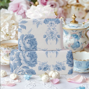 Elegant Frans toilet Blauwe Bloemen bruiloft Cadeaupapier