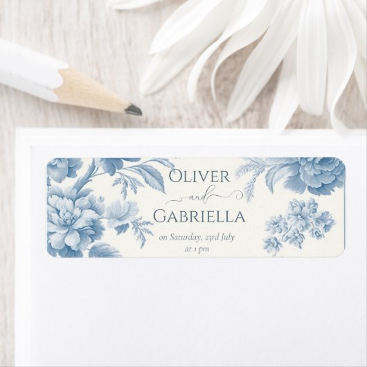 Elegant Frans toilet Blauwe Bloemen bruiloft Etiket (Insitu)