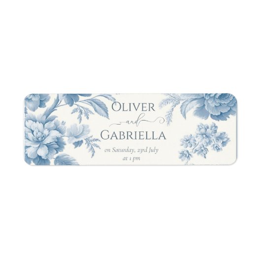 Elegant Frans toilet Blauwe Bloemen bruiloft Etiket (Voorkant)