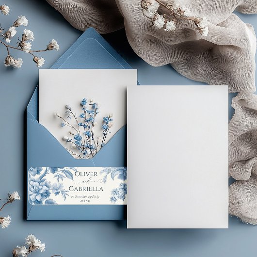 Elegant Frans toilet Blauwe Bloemen bruiloft Etiket