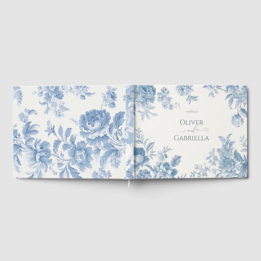Elegant Frans toilet Blauwe Bloemen bruiloft Gastenboek (Volledig)