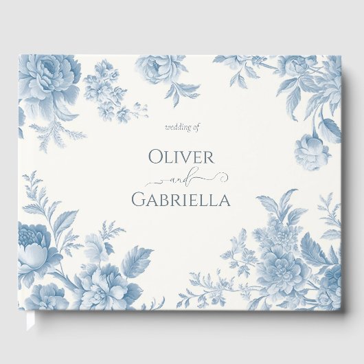 Elegant Frans toilet Blauwe Bloemen bruiloft Gastenboek (Voorkant)