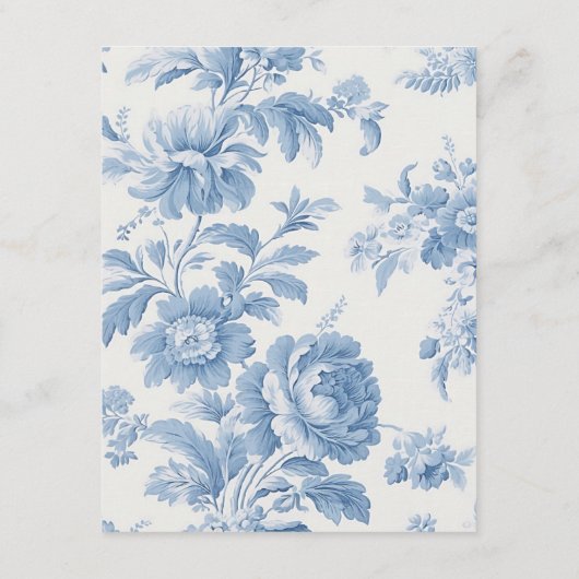 Elegant Frans toilet Blauwe Bloemen bruiloft Informatiekaartje (Achterkant)